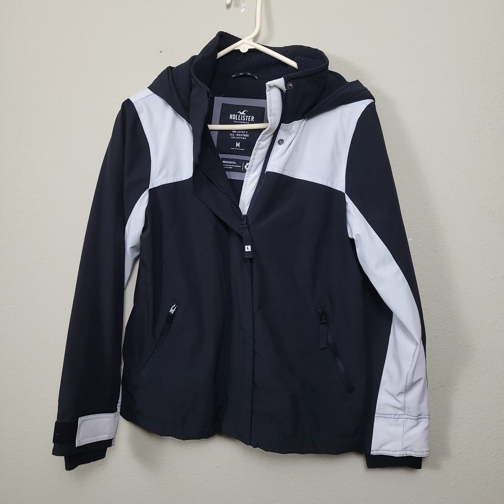 Hollister Womens Black Colorblock Hooded Full Zip Windbreaker Jacket Size Medium